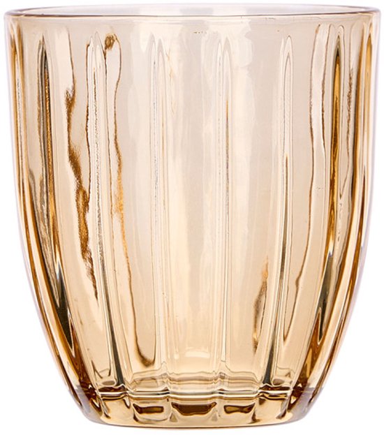 Wasserglas - Cocktailglas - Saftglas - Geriffeltes Trinkglas - Gestreiftes Glas - 6er-Set - Vintage Wasserglas - 300 ml - 8,5 x 8,5 x 9,5 cm - Bernstein