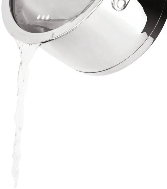 Steelpan 16 cm van rvs met glazen afgietdeksel en maataanduiding, 1,5 liter