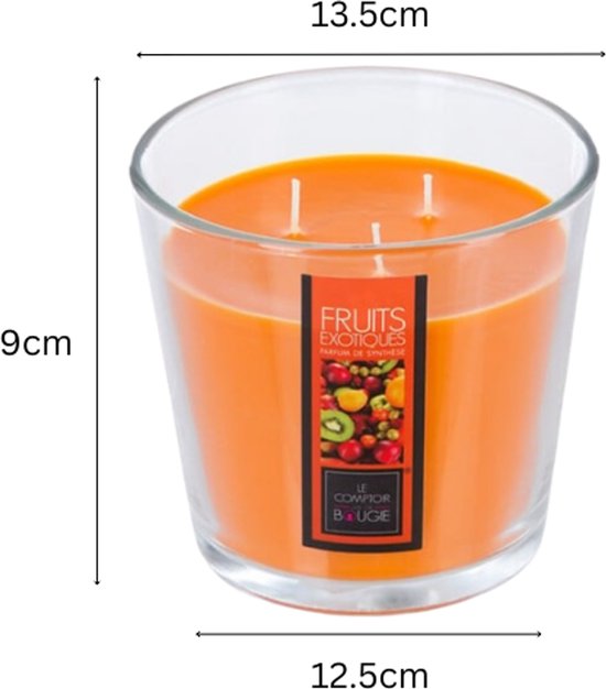 Geurkaars - Parfumkaars - Grote Geurkaars in Glazen Pot - Set van 2 - Exotic Fruit Geur - voor Luxe Woonaccessoire - 500 g - 13, 5 x 12, 5 cm - Transparant