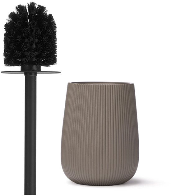 Toiletborstelhouder - Toiletborstel Set met Houder - Gestreept Toilet Accessoire - Mat Zwart RVS Handvat - Borstelhouder Modern - Badkamer Accessoire - 10,5 x 10,5 x 40,5 cm - Grijs