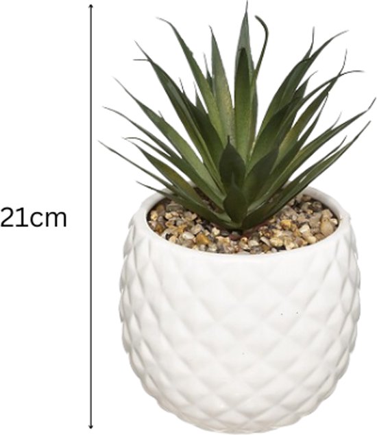 Künstliche Ananas-Pflanzen im Keramiktopf – 2er-Set – 21 cm – Weiß