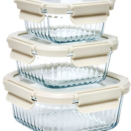 3-Delig Glazen Veshoudbakjes - Glas - Glazen - Lunchbox - Voedselbewaring - Luchtdichte Bewaarbakjes - Magnetron & Vaatwasser - 320ml, 520ml & 800ml - Borosilicaatglas - Transparant