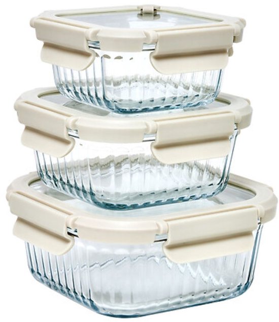 Glazen vershoudbakjes set van 3 – borosilicaatglas, 320, 520 en 800 ml