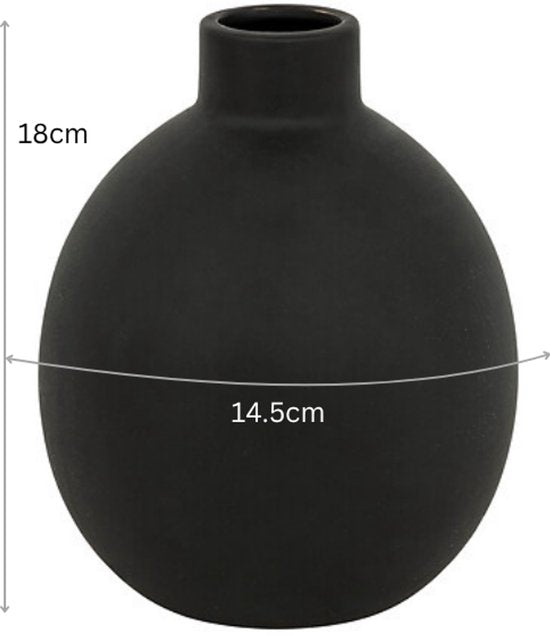 Keramikvase - Moderne Blumenvase - Dekorative Vase - Design-Vase für Trockenblumen und Zweige - Ø 14,5 x 18 cm - Schwarz