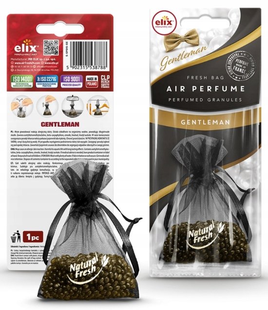 Elix - Fresh Bag Geurzak Parels Granulaat - Air Freshener Mannengeur - Luchtverfrisser Auto - Langdurige Geur - voor Auto, Kast & Kamer - Gentleman