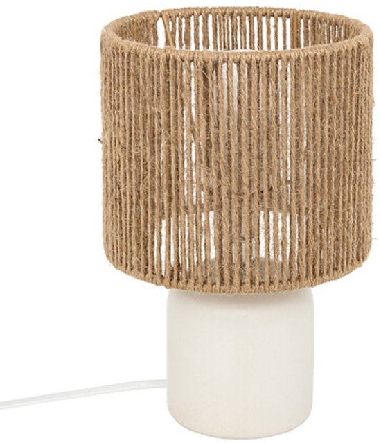 Koby Tafellamp - Cilinder Tafellamp Stoneware - Moderne Sfeerlamp - voor Woonkamer, Slaapkamer of Bureau - Keramiek - 24 cm in Hoogte - Wit