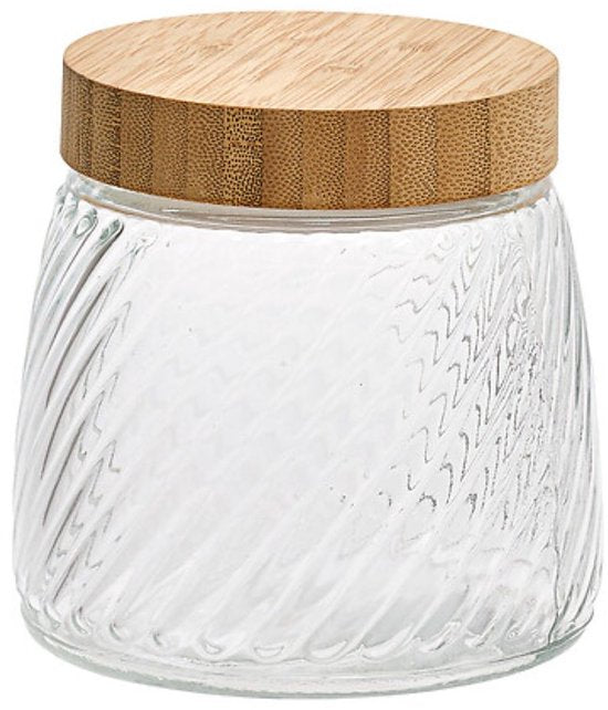 2-Piece Glass Storage Jars - Storage Jar - Canister - With Bamboo Lid - Kitchen Storage - 0.9 Liter - Ø12.2 x 12.5 - Transparent