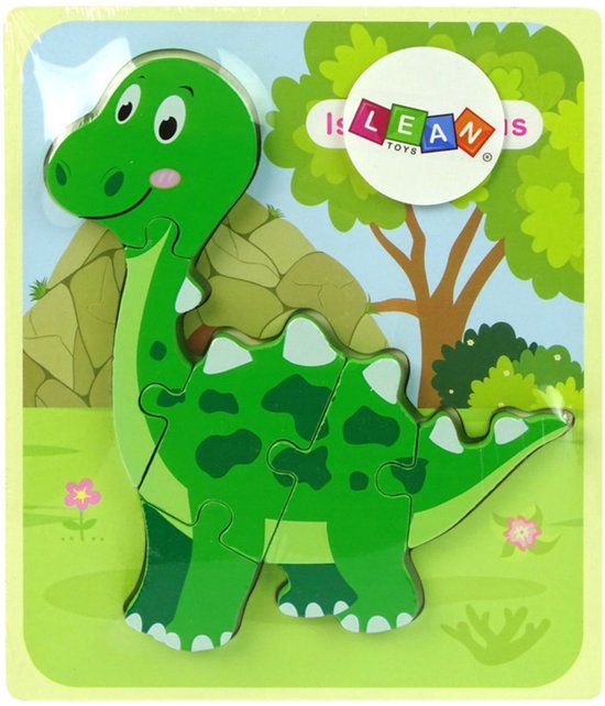 Lean Toys Wooden Puzzle Dinosaur – Isanosaurus – Groen - Dino Puzzel - Dinosaurus -