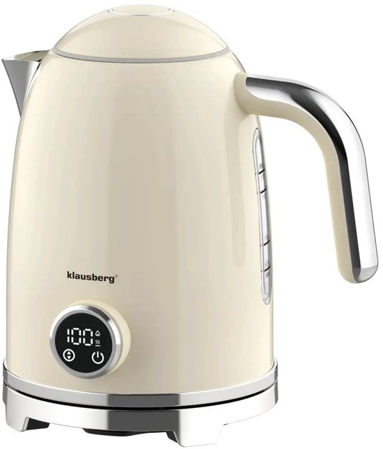 Klausberg - Waterkoker - Elektrische Waterkoker - Waterkoker - Thee Waterkoker met Thermometer - Warmhoudfunctie - RVS - 1.7L - 2200W - Beige