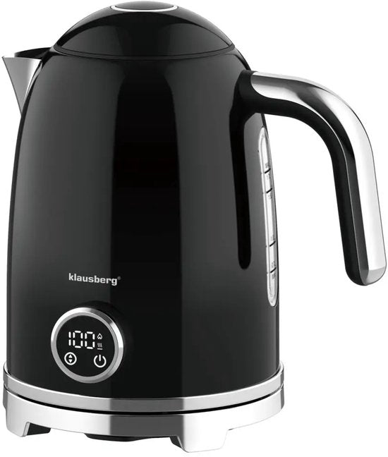 Klausberg - Waterkoker - Elektrische Waterkoker - Waterkoker - Thee Waterkoker met Thermometer - Warmhoudfunctie - RVS - 1.7L - 2200W - Zwart