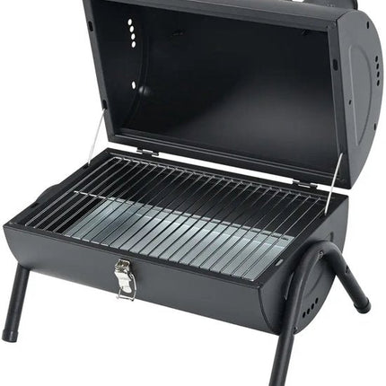 KINGHoff Grill - Draagbare Houtskoolbarbecue Grill - Camping BBQ met Deksel - Opvouwbare Tafelgrill - Reis BBQ met Ventilatie - Compacte Barbecue voor Balkon & Camping - Gepoedercoat Staal - ca. 41 x 25 x 38 cm - Zwart