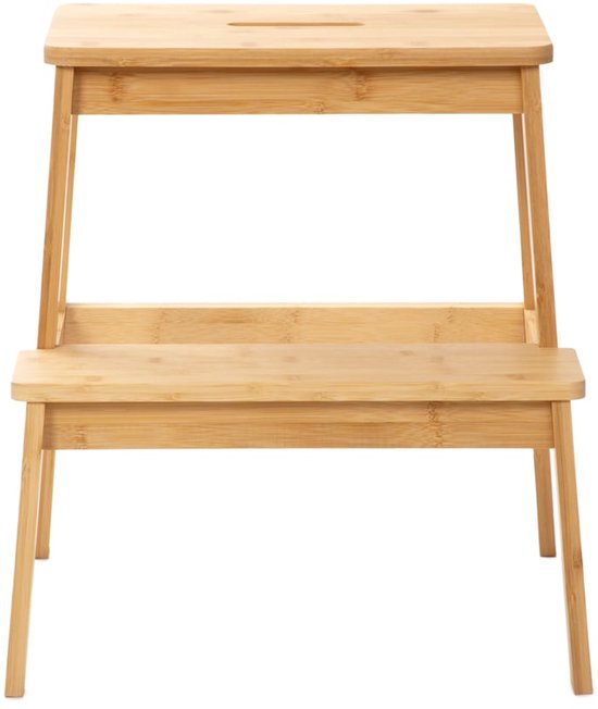 HOMLA - Stapelbarer Hocker mit Stufe - Bambus Natur - 42,7 x 40 x 49,6 cm