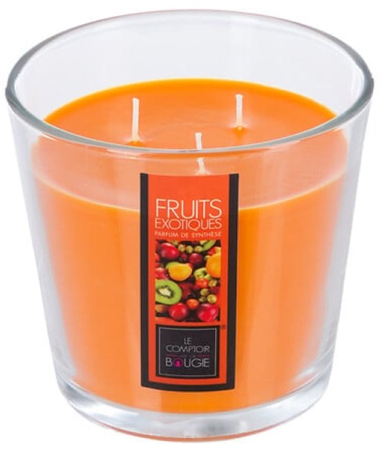 Geurkaars - Parfumkaars - Grote Geurkaars in Glazen Pot - Set van 2 - Exotic Fruit Geur - voor Luxe Woonaccessoire - 500 g - 13, 5 x 12, 5 cm - Transparant