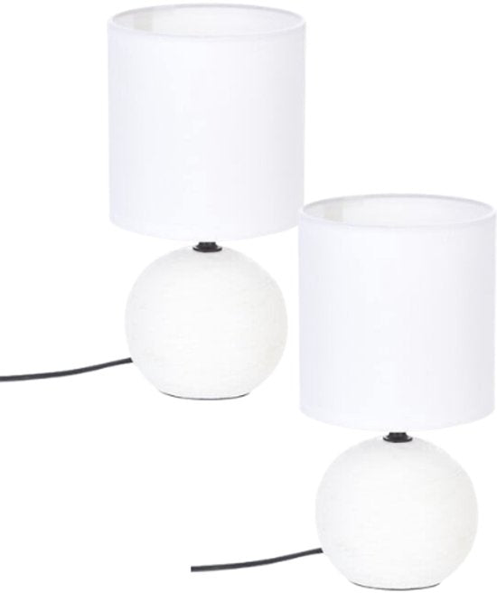 Atmosphera Timéo tafellamp set van 2 – witte gestreepte bollamp, E14, 25 cm