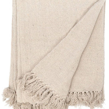 Pompon Deken - Katoenen Plaid - Grote Woondeken voor Bank en Bed - Decoratieve Sprei - Zachte Katoen Plaid - 180x220 cm - Natuurlijk