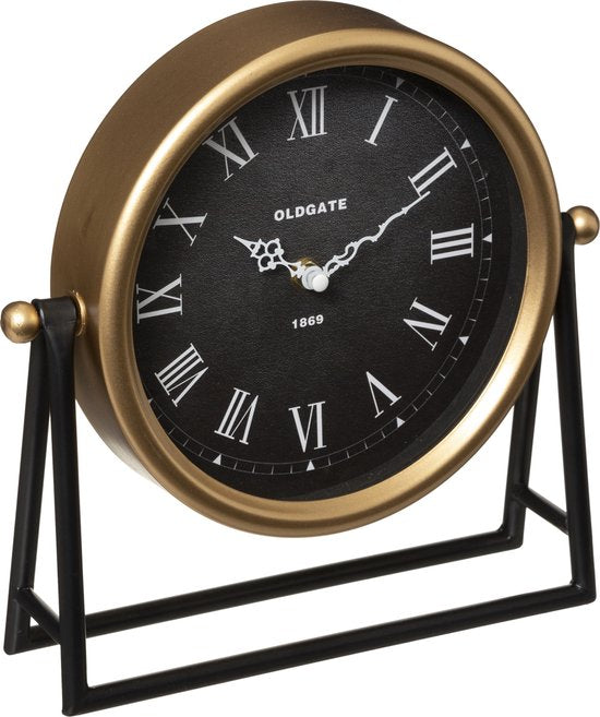 Atmosphera tafelklok Roma goud/zwart, 26 cm hoog, glas en metaal