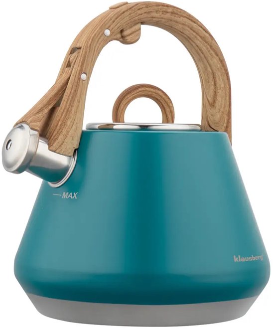 Klausberg - KB-9063 - Fluitketel 2.5L - RVS Waterketel - Matte Afwerking - Met Fluit - Afneembaar Deksel - Inductie - Gas - Elektrisch - Keramisch - Theeketel voor Koffie en Thee - Brede Voet - Turquoise Blauw