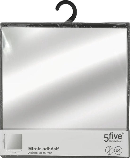 5Five Carreaux de miroirs autocollants - lot de 4 - verre - adhésifs - 30 x 30 cm - carrés - mur/porte/cloison