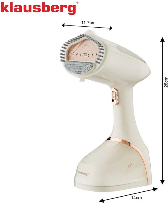 Klausberg - Garment Steamer - Handheld Steamer - Clothes Wrinkle Remover - Vertical Steamer - Steam Iron - For Clothing and Textiles - 400 ml - 1500W - Beige