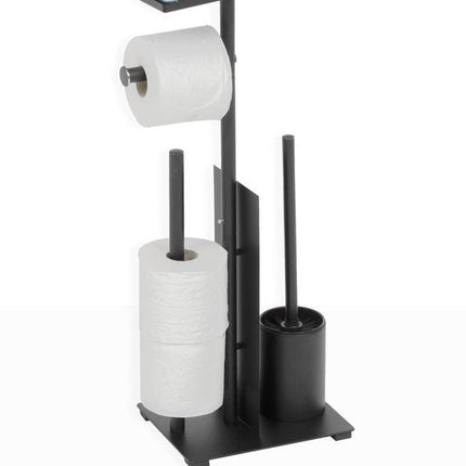 5Five Toiletpapierhouder met reservehouder en Wc-borstel - 28x18x62 - Zwart