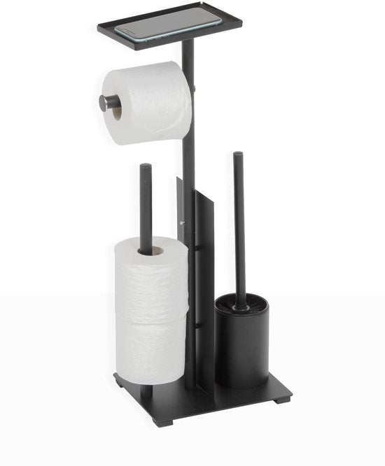 5Five Toilet roll holder with spare holder and toilet brush - 28x18x62 - Black