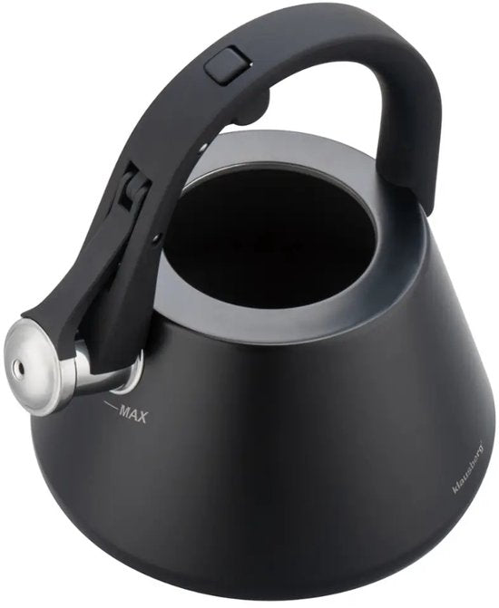 Klausberg 7948 - Fluitketel met fluit - 2.5 liter - RVS - zwart