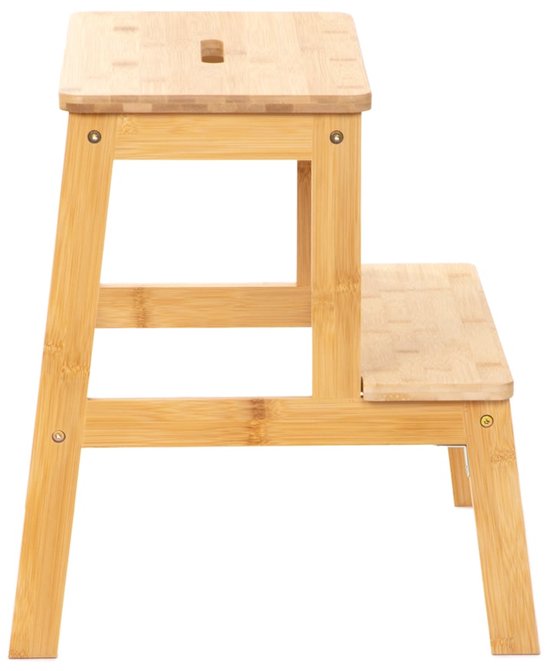 HOMLA - Stapelbarer Hocker mit Stufe - Bambus Natur - 42,7 x 40 x 49,6 cm