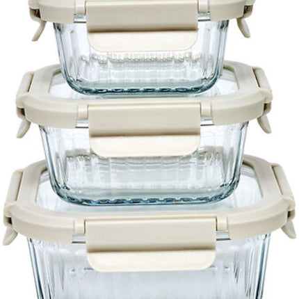 3-Delig Glazen Veshoudbakjes - Glas - Glazen - Lunchbox - Voedselbewaring - Luchtdichte Bewaarbakjes - Magnetron & Vaatwasser - 320ml, 520ml & 800ml - Borosilicaatglas - Transparant