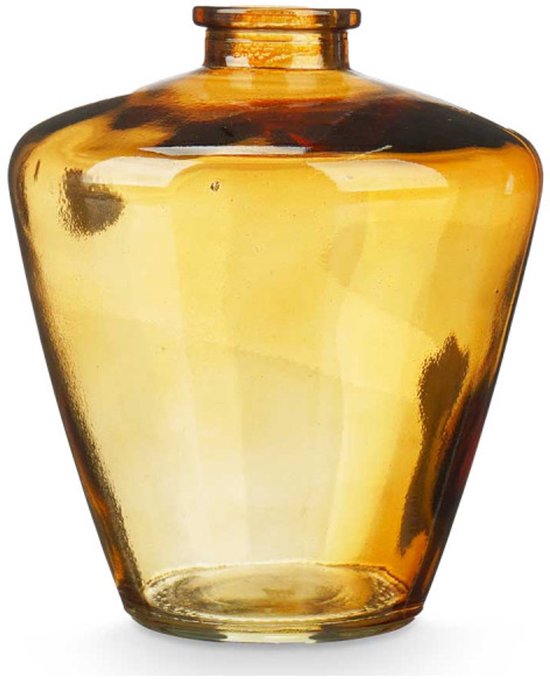 Glazen vaas Amber 13 cm – decoratieve diamond glass jar – woonaccessoire - Ø10, 5 cm