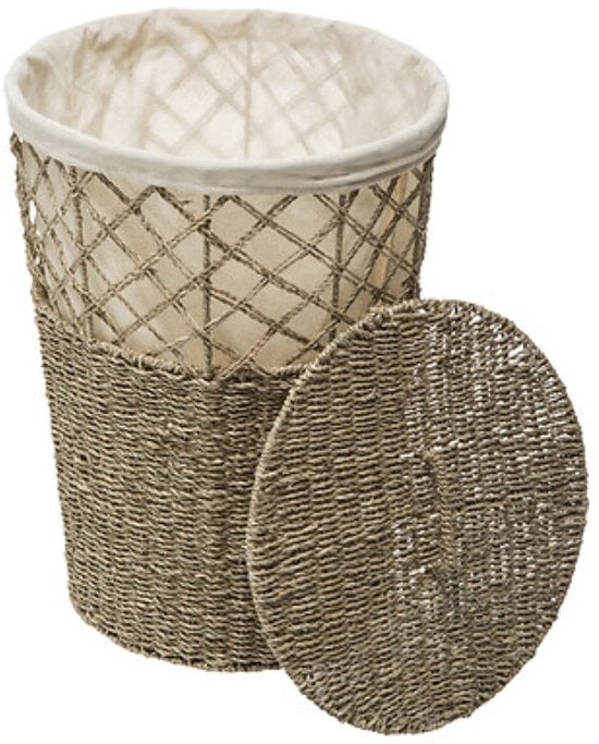 Rieten Wasmand - Wasmand van Riet - Laundry Basket - Met Uitneembare Katoenen Waszak - Voor Wasgoed & Kleding - Max. 30 kg - 41 Liters - Rond - Ø38 x 55 cm - Bruin