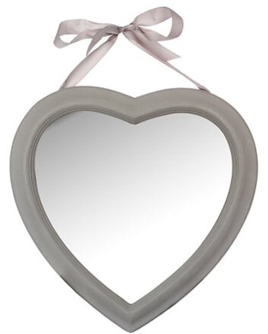 Heart-Shaped Mirror - Wall Mirror with Alexia Ribbon - Decorative Heart Mirror - Modern Mirror for Bedroom & Hallway - 40 cm - Taupe