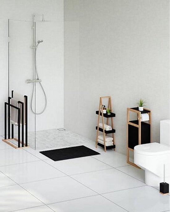 Natureo Toilet Roll Holder with Spare Roll Holder 33 x 20 x 80 cm - Black / Brown