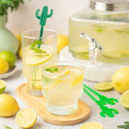 MPLCo - Drankdispenser - Limonadetap - Sapdispenser - Glazen Drankkan met Deksel - Glazen Drankdispenser met Kraantje - Waterdispenser voor Koelkast - Geribbeld Glas - 3 Liters - 19 x 19 x 14 cm - Transparant & Goud