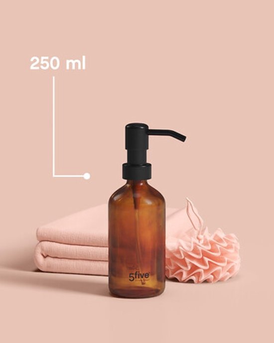 Glass Soap Dispenser - Set of 2 - Luxury Hand Soap Holder in Display Box - Bathroom & Kitchen Accessory - 250 ml - Brown