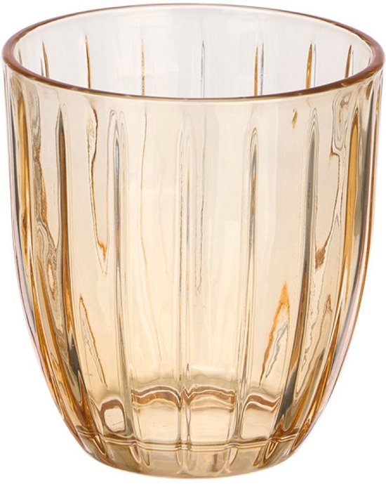 Wasserglas - Cocktailglas - Saftglas - Geriffeltes Trinkglas - Gestreiftes Glas - 6er-Set - Vintage Wasserglas - 300 ml - 8,5 x 8,5 x 9,5 cm - Bernstein