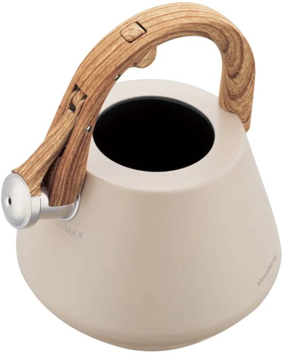 Klausberg 7950 - Flötenkessel mit Flöte - 2,5 Liter - Edelstahl - beige - Holzgriff (Kopie)