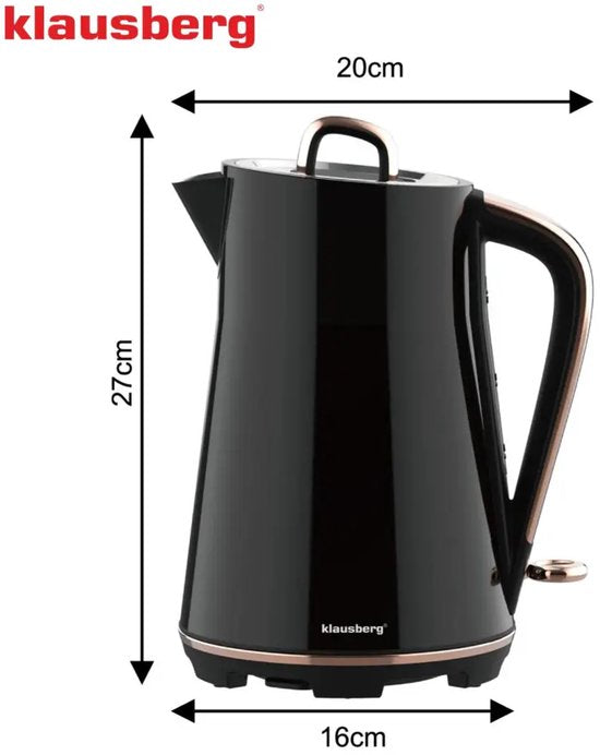 Klausberg elektrische waterkoker 1,7 liter – RVS, 2200 W, zwart met chroom – foto 6