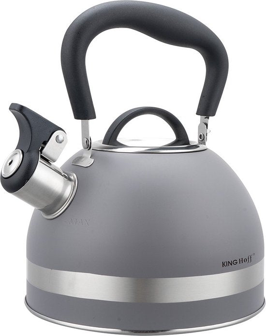 Kinghoff 1851 - Fluitketel met fluit - 1.8 liter - RVS - Grijs