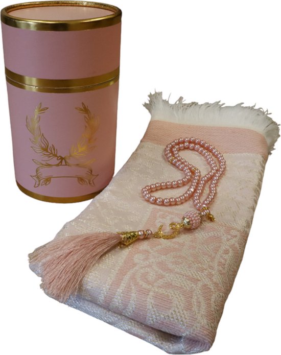 Geschenkset gebedskleed met tasbeeh – in ronde cadeaubox met gouden rand – foto 2