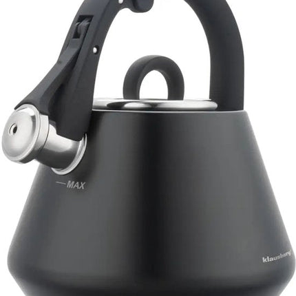 Klausberg 7948 - Fluitketel met fluit - 2.5 liter - RVS - zwart