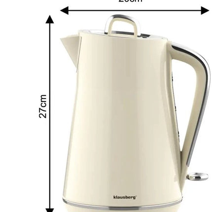 Klausberg - Waterkoker - Elektrische Waterkoker - Thee & Koffie Koker - Grote Waterkoker Snelkoker - Keuken Waterkoker Modern - 1.7L - RVS - 2200W - Crème