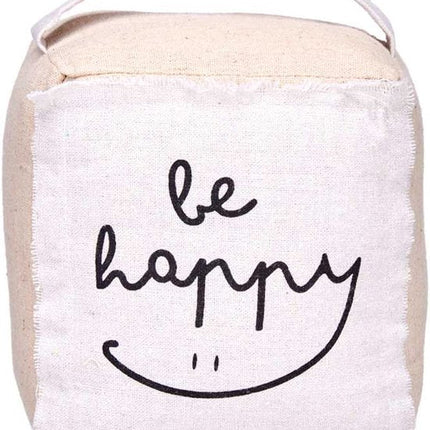 Giftdecor Deurstopper - 1 kilo - beige - canvas - Be happy - 14,5 x 16 x 19 cm
