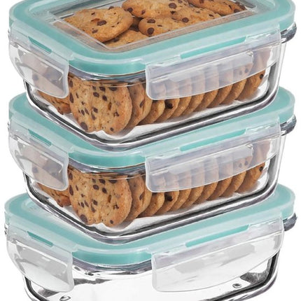 5Five Vershoudbakje met deksel - 3x - glas - luchtdicht - met clips - 18 x 12 x 6 cm - 800 ml