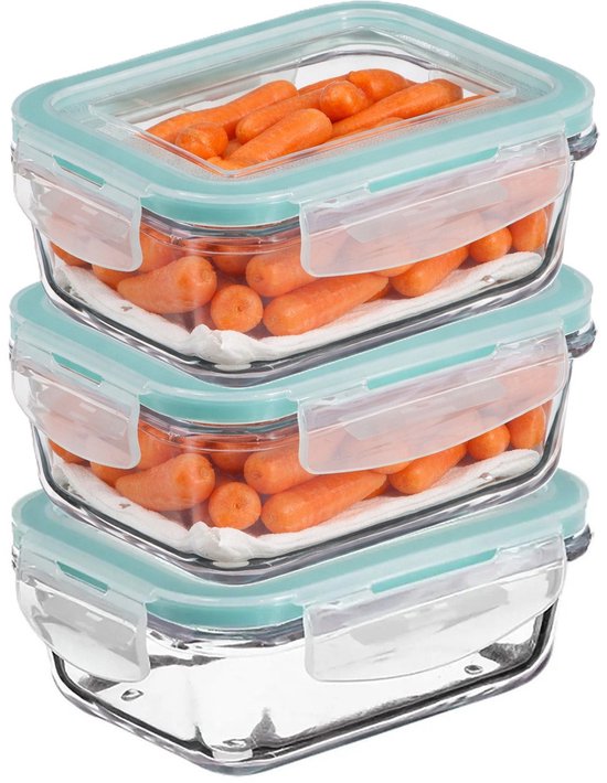 5Five glazen bakjes met deksel – 3 vershoudbakjes van 540 ml, luchtdicht