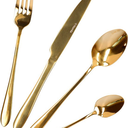 HOMLA - Abele Bestekset - 16-Delig Luxe Bestekset - Iridescent Cutlery Set - Modern Design Tafelbestek - Lepels, Vorken & Messen - RVS - Goud