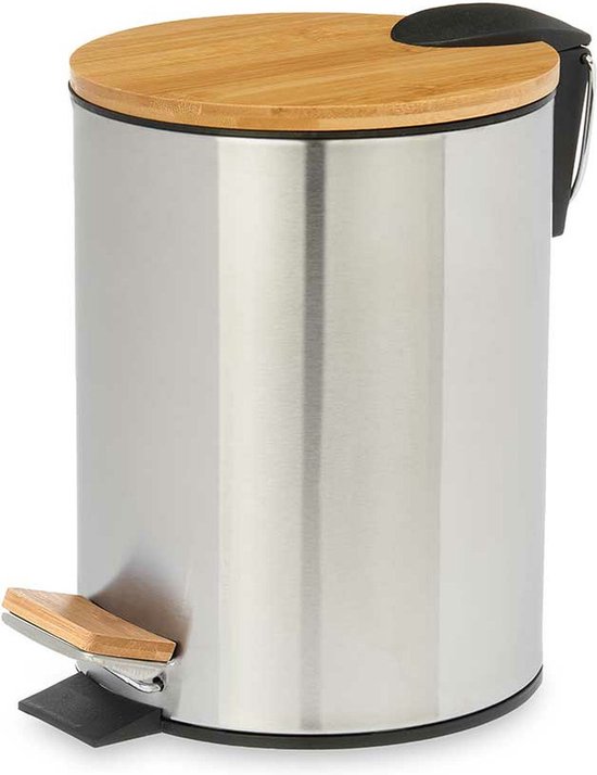 Berilo Pedaalemmer Steel - softclose - 5L - zilver / beige - D20 x H26 cm - prullenbak voor badkamer