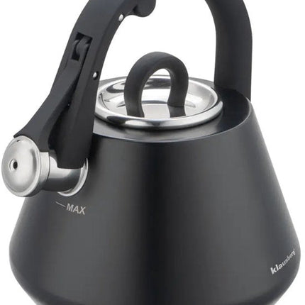 Klausberg 7948 - Fluitketel met fluit - 2.5 liter - RVS - zwart