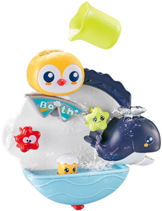 Badspeelgoed - Interactief Bad Speelgoed Pinguïn & Walvis - Water Speelset Met Zuignappen - Badkamer Speeltje Met Watereffecten - Multicolor