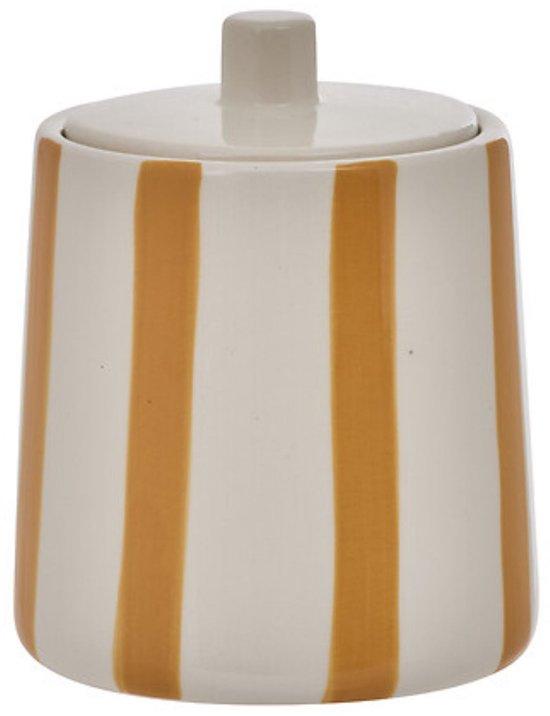 Wattenschijfjeshouder Strio van keramiek – beige, met deksel, 12,8 cm hoog