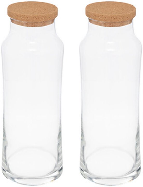 Pouring Carafe - Glass Water Carafe - Slim Spring Water Carafe - Transparent Glass - Set of 2 - Slim and Round - 1L - 25 cm High
